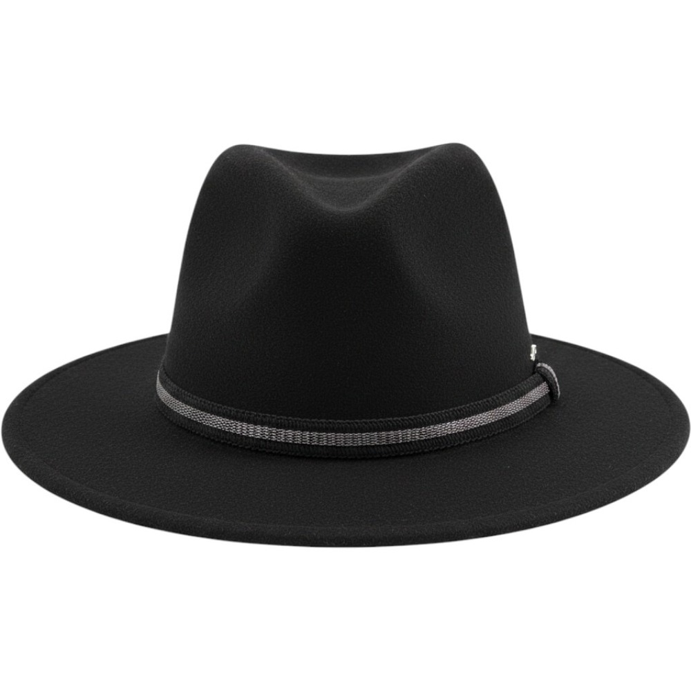 Adora Black Wool Felt Fedora Hat Wide Brim Adjustable Pinched Crown Mens Womens